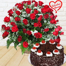 Dutch Red Roses with Black Forest Cake