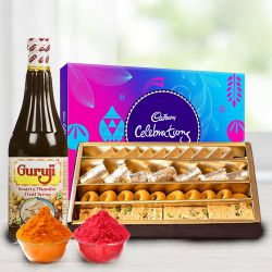 Assorted sweets with Thandai and Cadburys Celebration