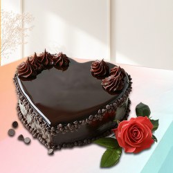 Scrumptious Love Shape Chocolate Cake with Red Rose