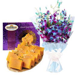 Malt Mysore Pak from Ananda Bhawan with Elegant Orchids Bouquet