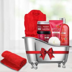 Exciting Strawberry Bath Tub Combo with Bathrobe  N  Bath Towel to Sivaganga