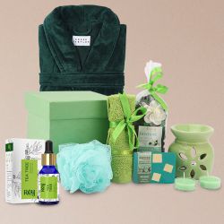 Ecstatic Jasmine Soap Spa Gift Set with Bathrobe  N  Green Tea Essential Oil to Sivaganga