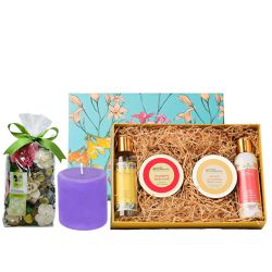 Amazing Bath and Body Care Gift Set with Pillar Candle n Potpourri