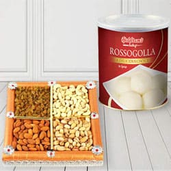 500 gms Assorted Dry Fruits with 1 Kg Haldiram Rasgulla to Irinjalakuda