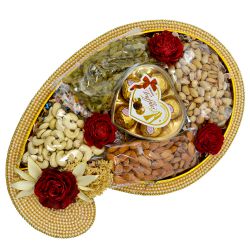 Blissful Dry Fruits in Designer Pearl Tray to Kollam