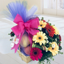 Tasty Apples and Pears with Gerbera Decor Basket to Nipani