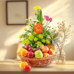 Tantalizing Fresh Fruits with Gerberas Gift Basket