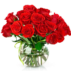 Glorious one dozen Red Roses along with a Vase to Irinjalakuda