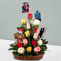 Stunning Arrangement of Mixed Roses n Personalized Pics to Irinjalakuda