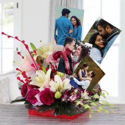 Amazing Display of Personalized Picture n Mixed Flowers in Basket to Sivaganga