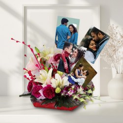 Amazing Display of Personalized Picture n Mixed Flowers in Basket to Nipani