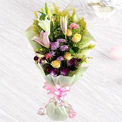 Beautiful Wrapped in Love Mixed Flower Bouquet 	