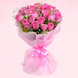 Unique Pink Roses Bouquet decked with Gysophila