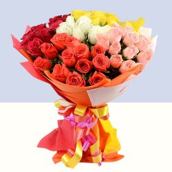 Heavenly Mixed Roses Bunch with Colorful Paper Wrap