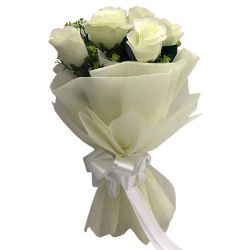 Premium Tissue Wrapped Bouquet of White Roses to Punalur