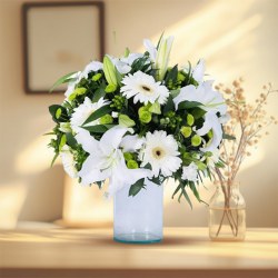 Pleasant Memory White Gerberas N Lily in Vase