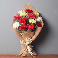 Delightful Mixed Carnation Bouquet Wrapped with Jute to Alwaye
