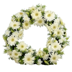 Fresh White Gerberas N Lilies Wreath