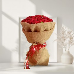 Elegant Jute Wrapped Roses Bouquet