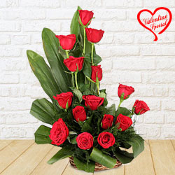 Exclusive Dutch Red Roses in Cane Basket