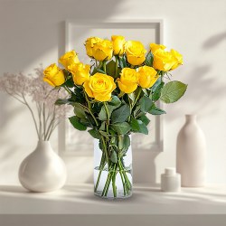 Sweet Combination of Yellow Roses in a Vase