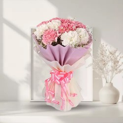 Exquisite Bouquet of White N Pink Carnations