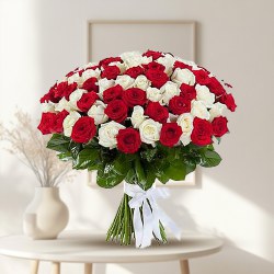 Classic Red N White Roses Bouquet