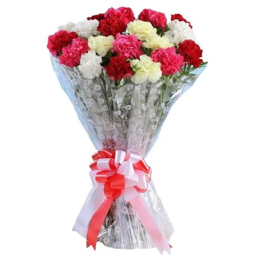 10 Mixed Carnations Tissue Wrapped Bouquet to Marmagao