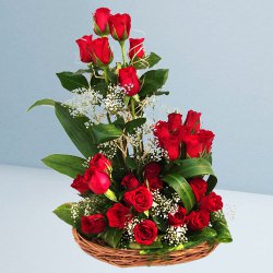 Blushing Assemble of 25Dutch Red Roses in a Basket