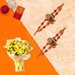 Infatuating Bouquet of Dewy Flowers with Free 2 Rakhis and Roli Tilak Chawal