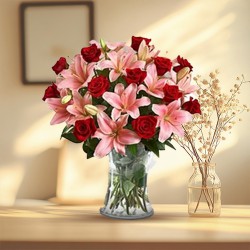 Brilliant Arrangement of Flowers in Glass Vase