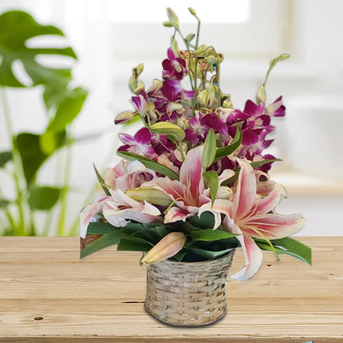 Lovely Pink Oriental Lilies n Purple Orchids Arran... to Rajamundri