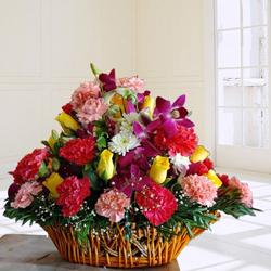 Exquisite Assorted Flowers Basket for 40th Birthday to Marmagao