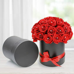Alluring Red Roses in Black Cardboard Gift Box to India