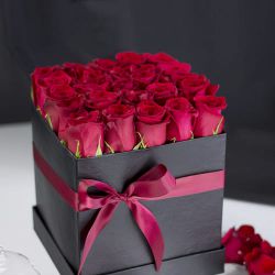 Remarkable Bed of Red Roses in a Box
