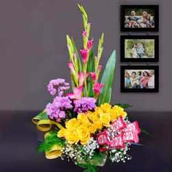 Gorgeous Mixed Flowers Arrangement with Chocolates to Ambattur