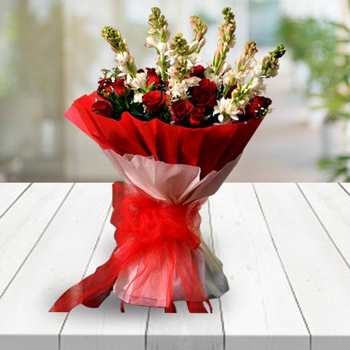 Classic Congratulations Bouquet of Red Roses n Whi... to Nipani