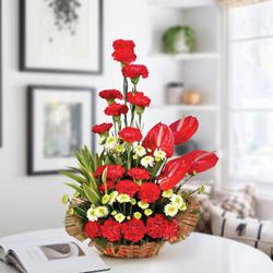 Lovely Arrangement of Red Carnations n Anthurium to Kanyakumari