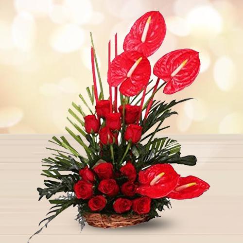 Charming Arrangement of Red Flowers to Cooch Behar
