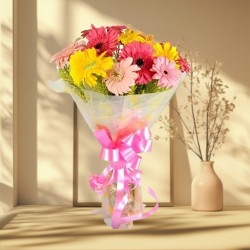 Silky Smooth One Dozen Multicolored Gerberas Bouquet