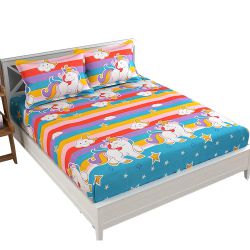 Charming Unicorn Print Double Bed Sheet N Pillow Cover Set
