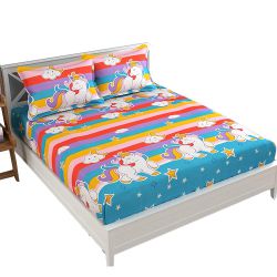 Charming Unicorn Print Double Bed Sheet N Pillow Cover Set to Perintalmanna