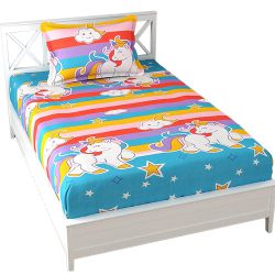 Splendid Unicorn Print Single Bed Sheet N Pillow Cover to Alwaye