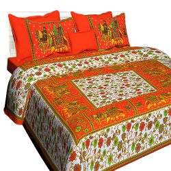 Wonderful Rajasthani Print Double Bed Sheet with Pillow Cover
