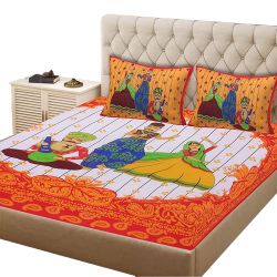 Elegant Rajasthani Print Queen Size Bed Sheet with Pillow Cover