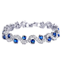 Designer Royal Blue Crystal CZ Silver Plated Bracelet