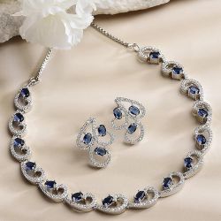 Beautiful Rhodium Plated CZ  N  AD Necklace Set