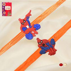 Graceful Set of 2 Spiderman Rakhi with Roli, Chawal n Card