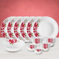 Dazzling Larah by Borosil Rose Red Silk Series Dinner Set