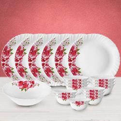 Dazzling Larah by Borosil Rose Red Silk Series Dinner Set to Nipani